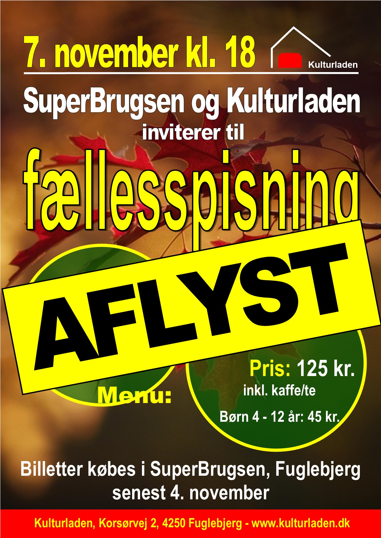 Fællesspisning 7. november aflysning